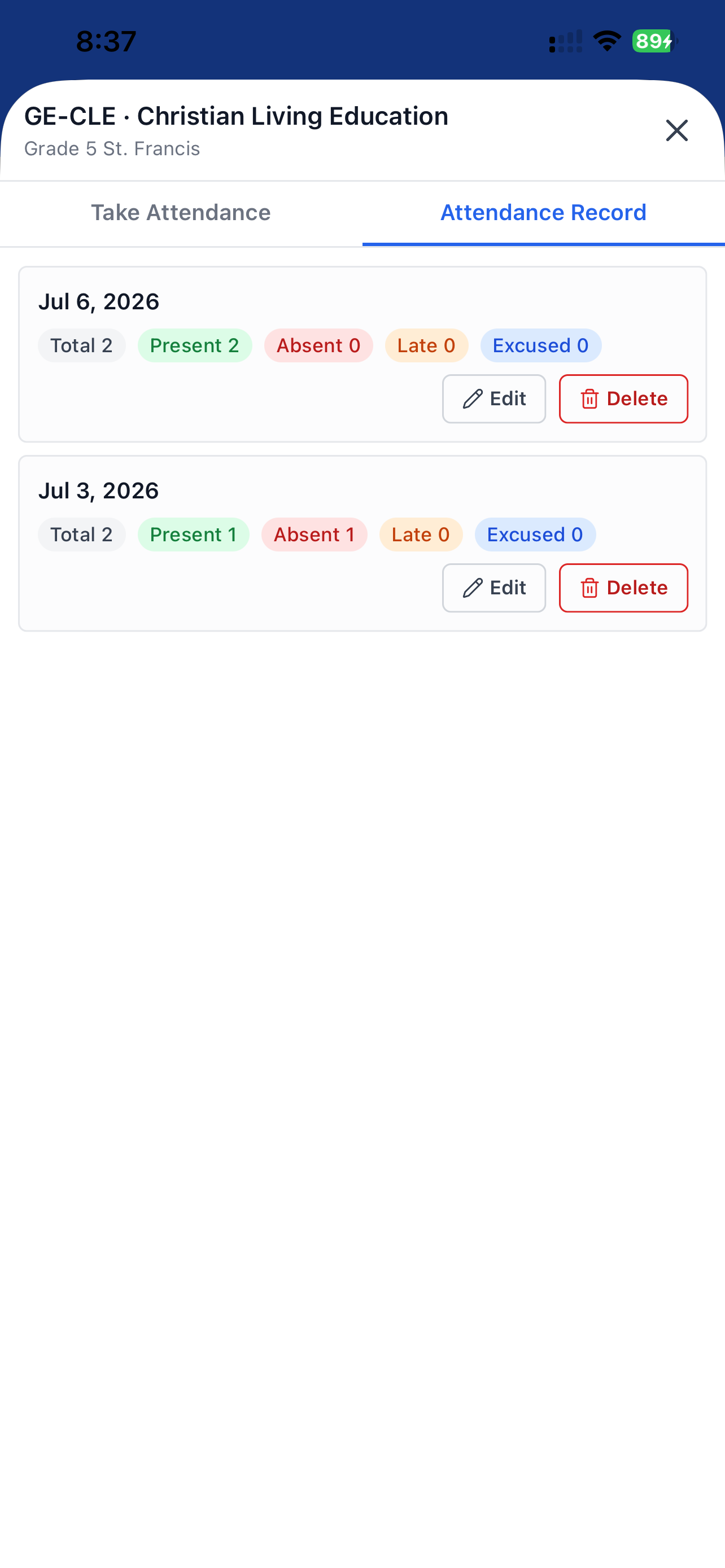 School Management app — documents screen
