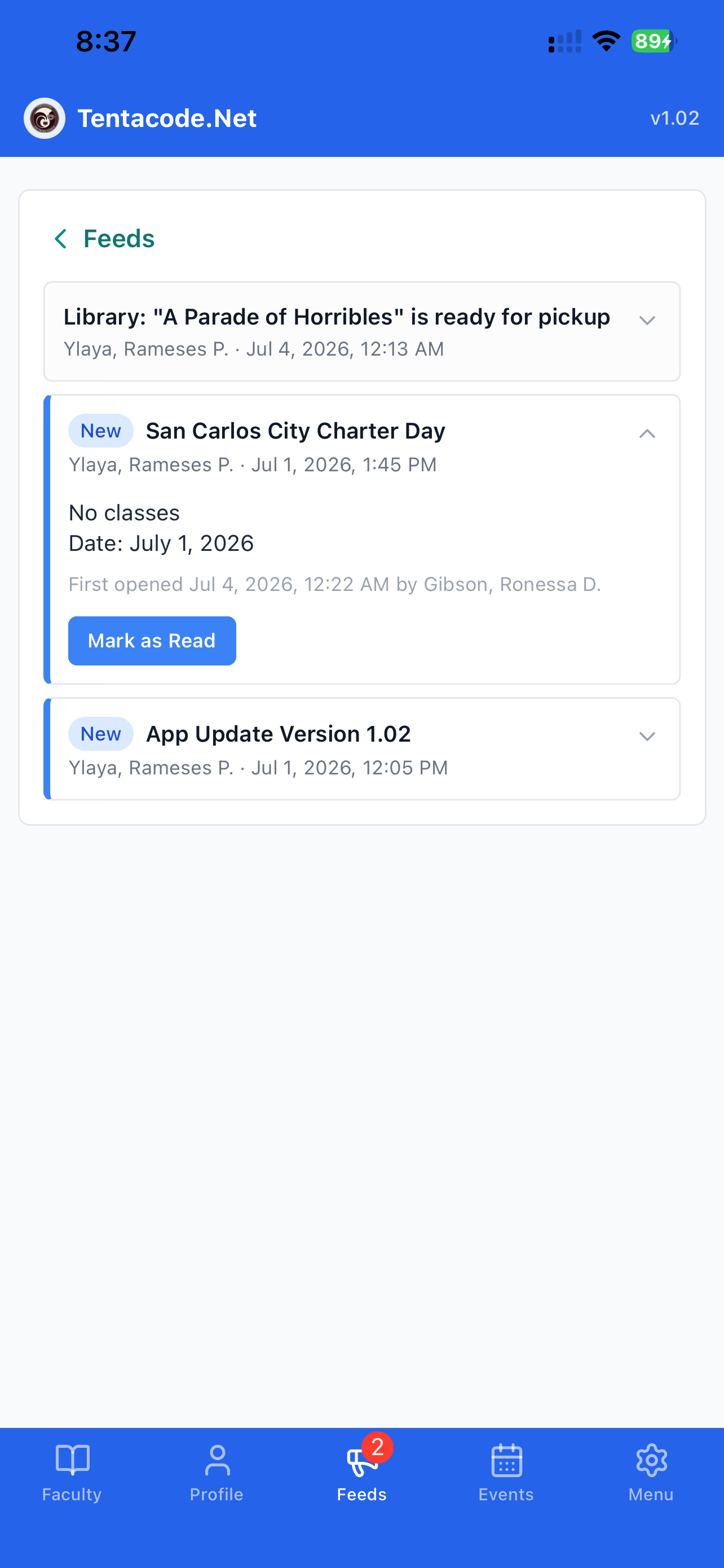 School Management app — documents screen