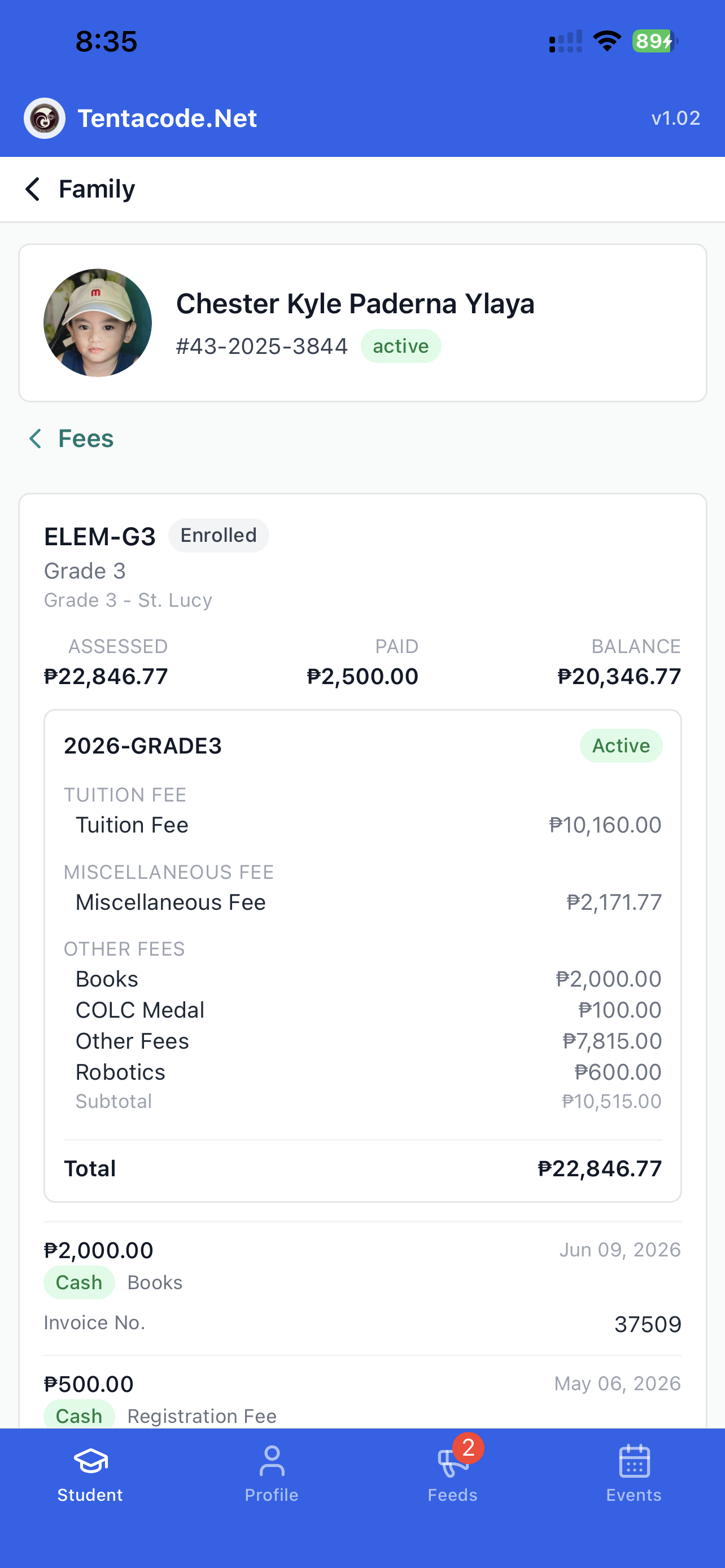 School Management app — documents screen