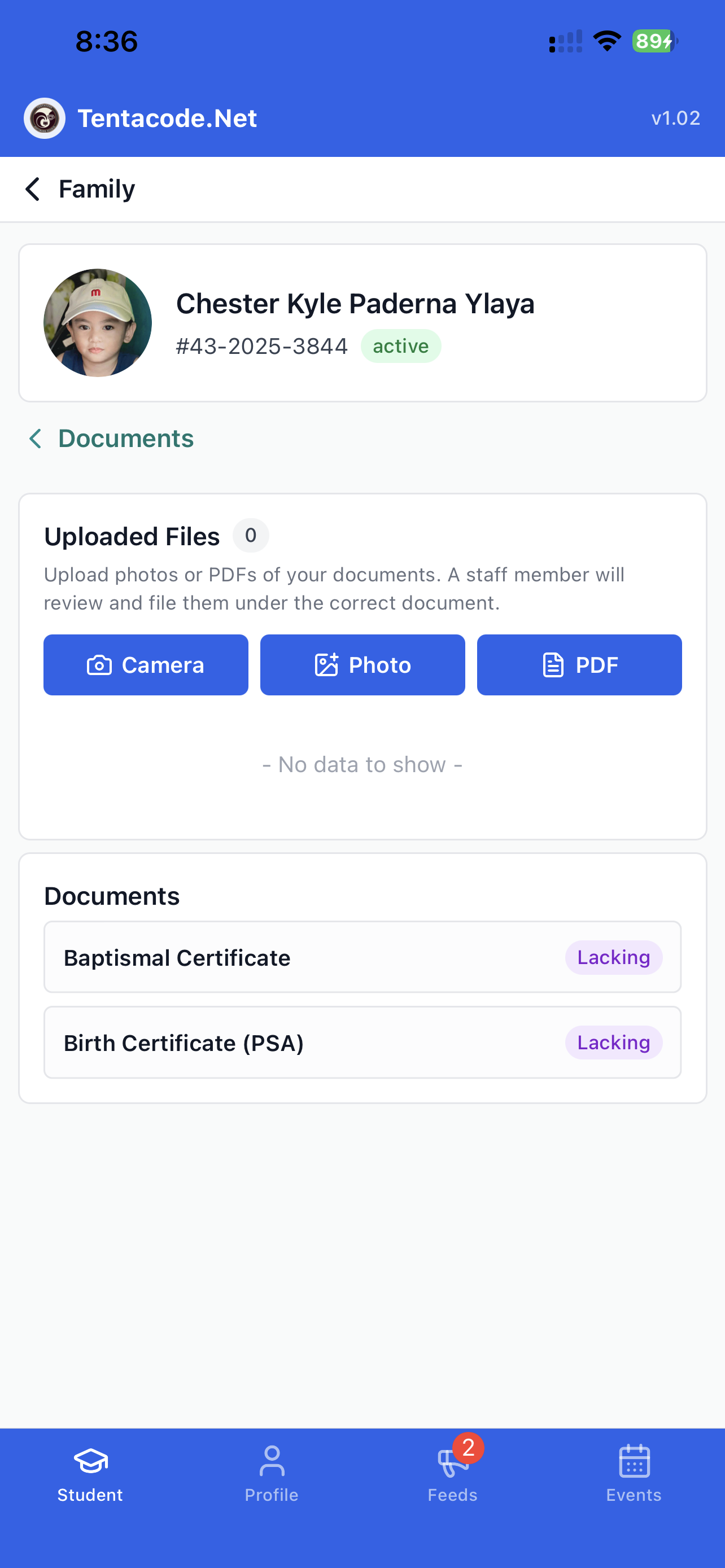 School Management app — documents screen